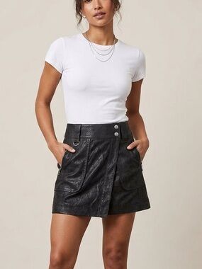 Free People Carson Black Leather Utility Wrap Mini Skirt NWT Size 0